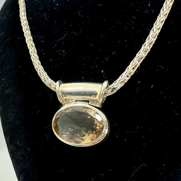 LORI BONN Vintage Smoky Quartz Sterling Silver Byzantine Chain Pendant Necklace - Picture 2 of 11